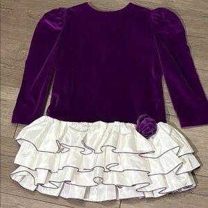 VNTG 80’s Purple Velvet Dress with White Ruffled Drop Waist Skirt